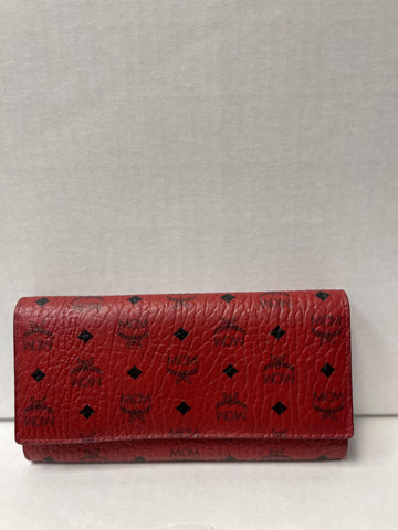 MCM Visetos Continental Flap Wallet Red