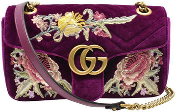 Gucci Shoulder Marmont Gg Floral Fucsia Purple Velvet Cross Body Bag