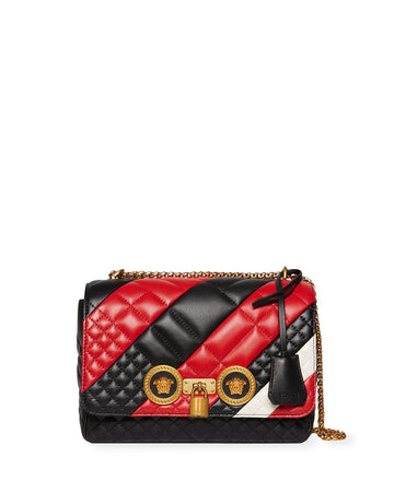 Versace Women's Red Icon Medium Quilted Patchwork Shoulder Bag