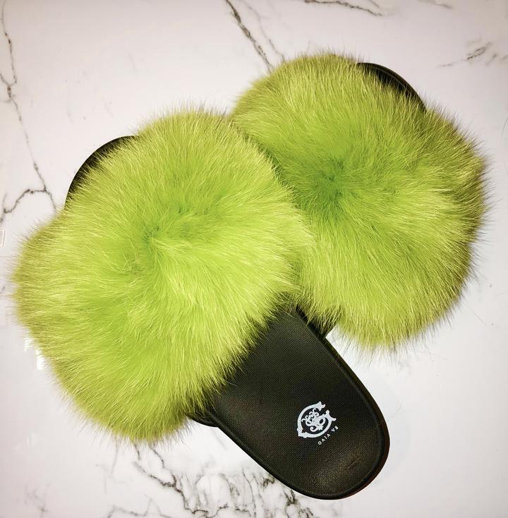 Lime green furry slides hotsell