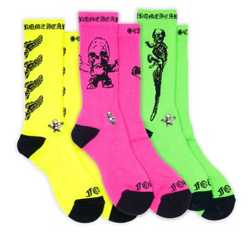 Chrome Hearts Foti Socks (3 pack) Neon Pink/Yellow/Green