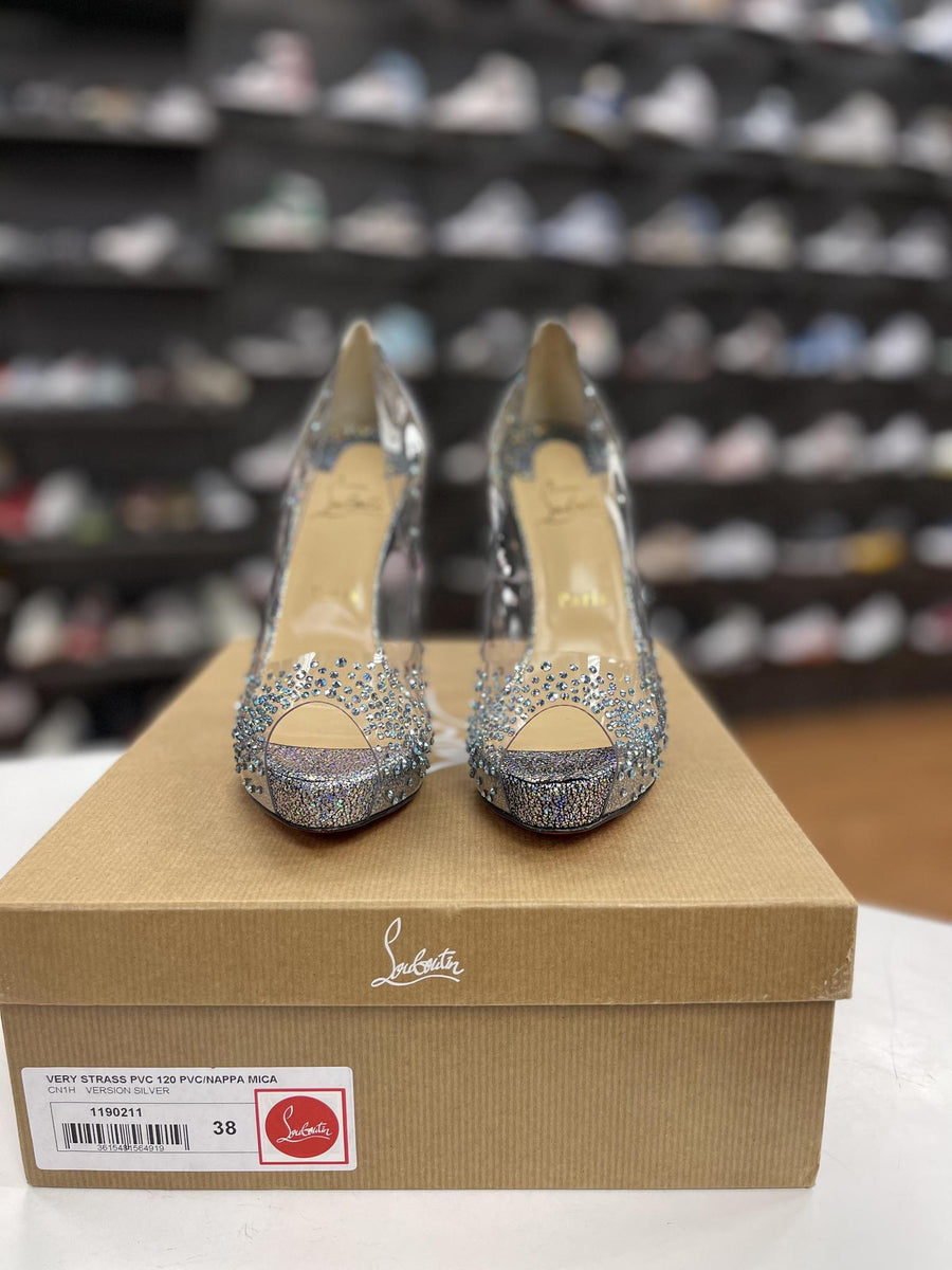 Vnds CHRISTIAN LOUBOUTIN Very Strass Embellished Peep Toe Pump In Version Silver