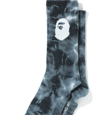 BAPE A Bathing Ape Men Ape Head Tie Dye Socks Black