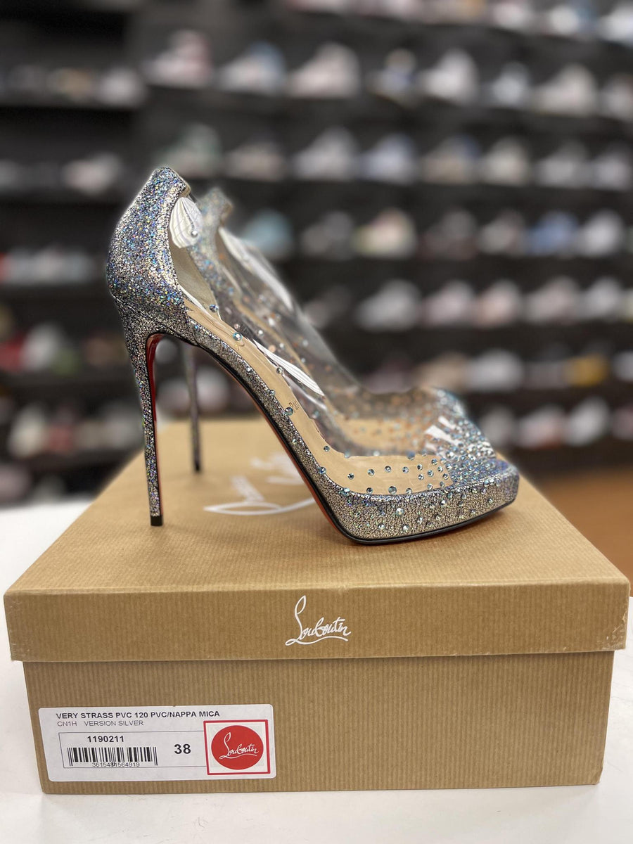 Vnds CHRISTIAN LOUBOUTIN Very Strass Embellished Peep Toe Pump In Version Silver