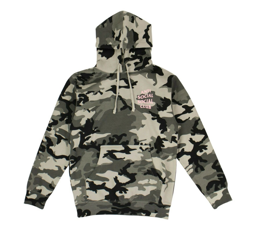 Anti Social Social Club Green Camo Not Gildan Hooded Sweatshirt 'Frozen Snow Camo Pink Logo'