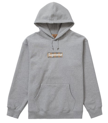 Supreme Burberry Box Logo Hooded Sweatshirt Heather Grey
