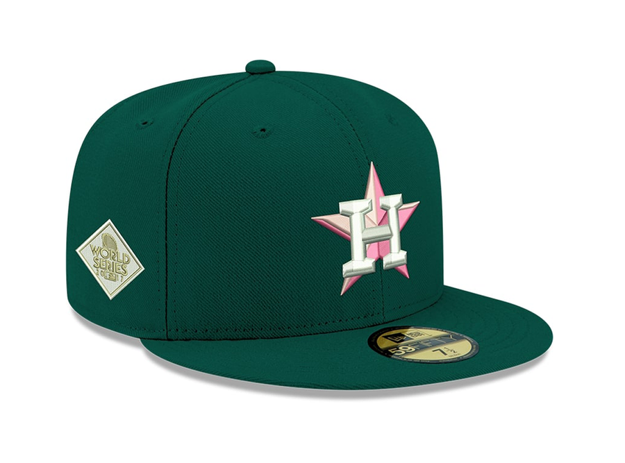 EXCLUSIVE NEW ERA 59FIFTY HOUSTON ASTROS 2017 WORLD SERIES PATCH W/ PINK UV HAT - GREEN