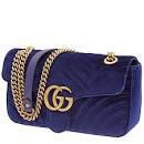 GUCCI Velvet Matelasse Medium GG Marmont Shoulder Bag Cobalt Blue