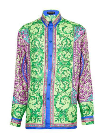 Versace Green Multi-Color Button Up