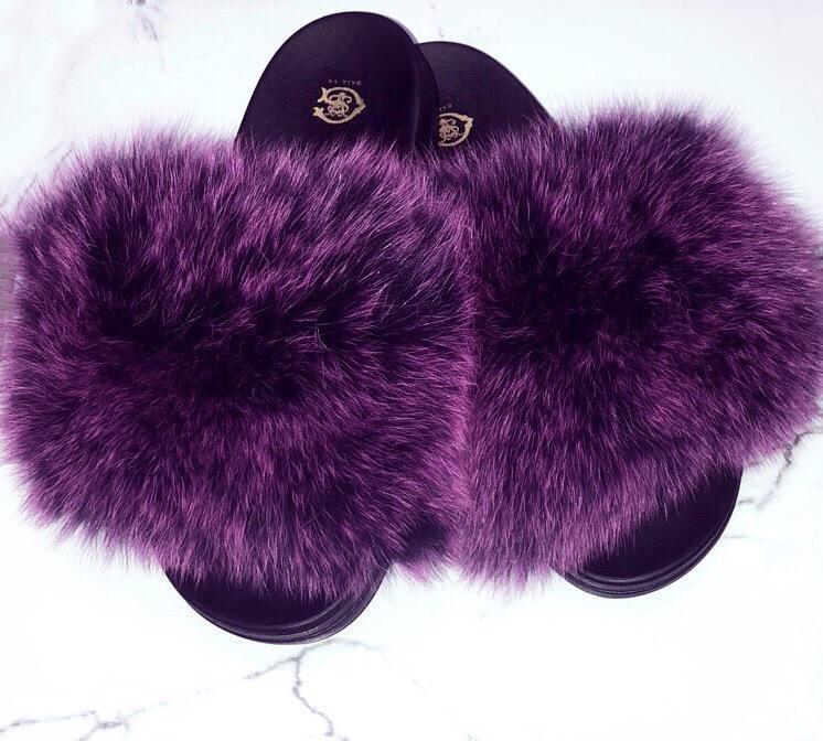 Gaia VS Royal Magenta Fox Fur Slides
