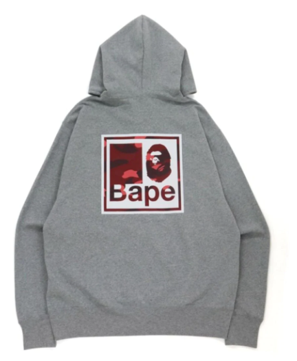 A BATHING APE CAMO QUADRANGLE RELAEXED FIT FULL ZIP HOODIE GREY M