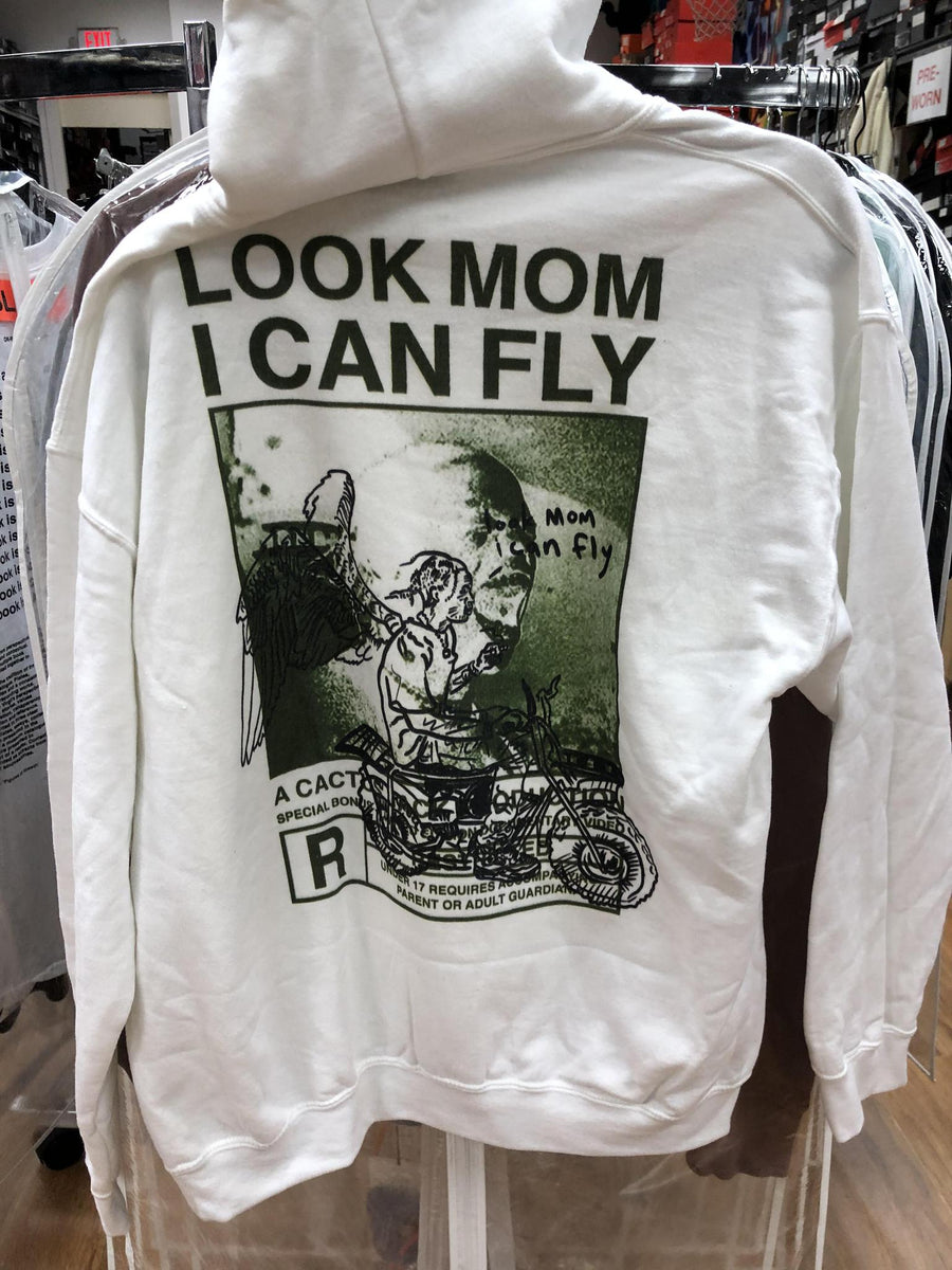 Look Mom I Can fly in Olive front of Cactus Jack hoodie