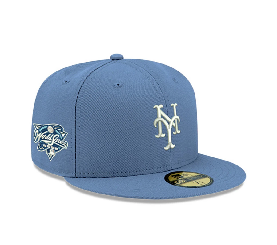 Exclusive New Era 59Fifty New York Mets 2000 World Series Patch Pink UV Hat - Indigo