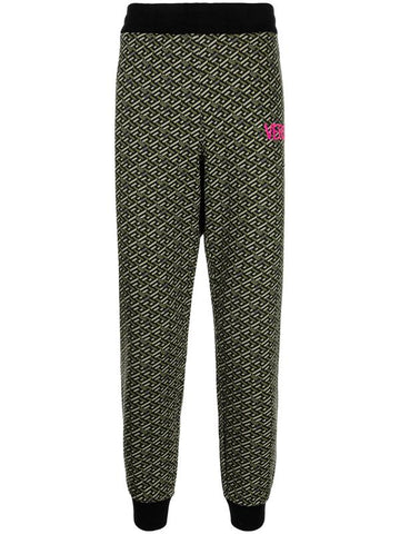Versace Monogram Cotton Sweatpants Military And Black In Nero Military
