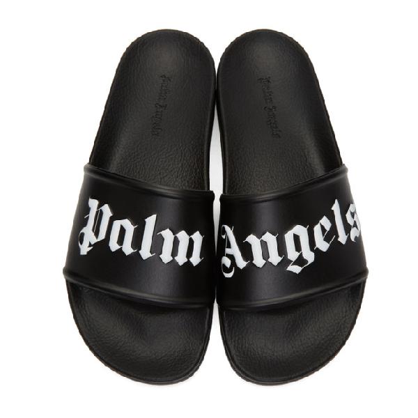 Palm Angels Men's Black Logo Pool Sliders