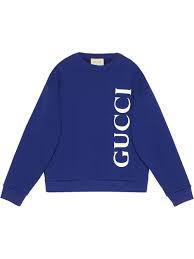 Blue Cotton Gucci Print Sweatshirt