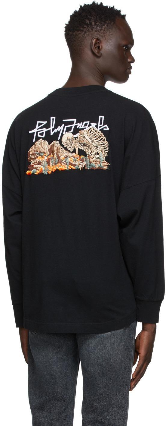 Palm Angels Black Embroidered Desert Skull Long Sleeve T-Shirt