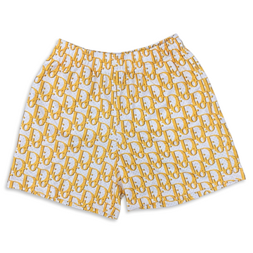 Bravest Studios White Gold Oblique 'Dior' Logo Shorts