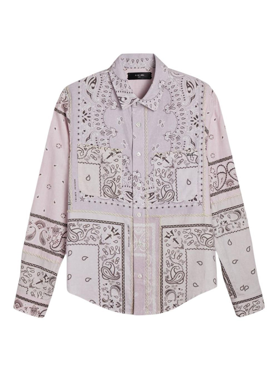 AMIRI Reconstructed Bandana Print Cotton Flannel Shirt Lavender