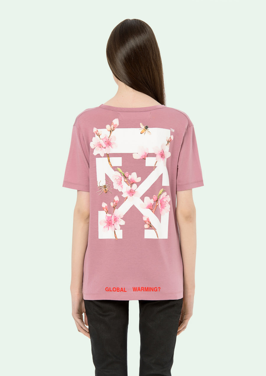 Off White Cherry Flower Oversize Tee Pink