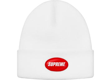 Supreme Rubber Patch Beanie White