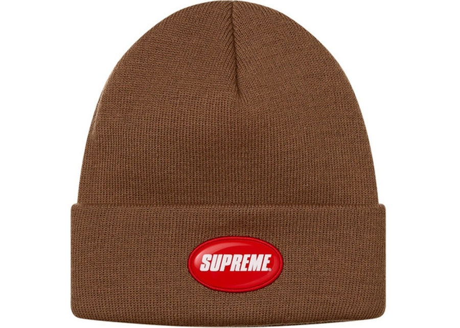 Supreme Rubber Patch Beanie Brown