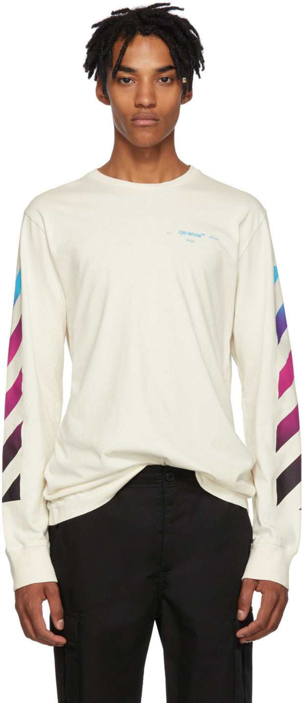 Off-White White Gradient Diagonal Long Sleeve T-Shirt