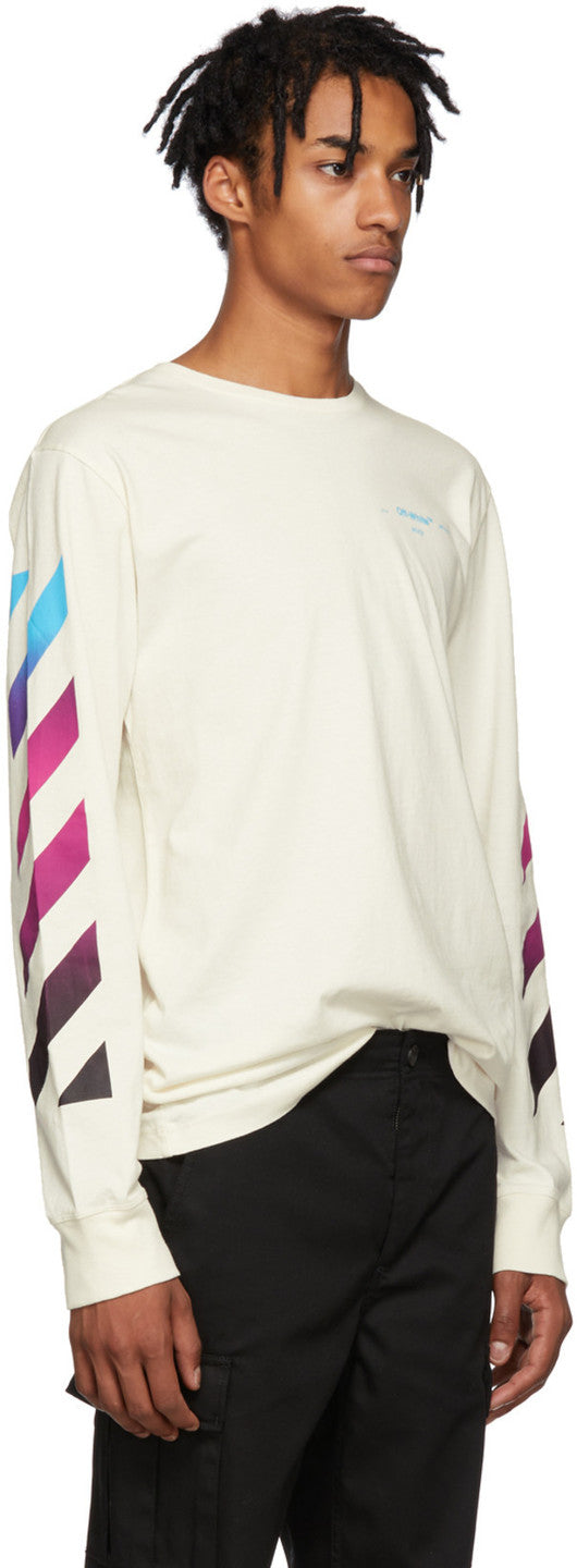 Off-White White Gradient Diagonal Long Sleeve T-Shirt
