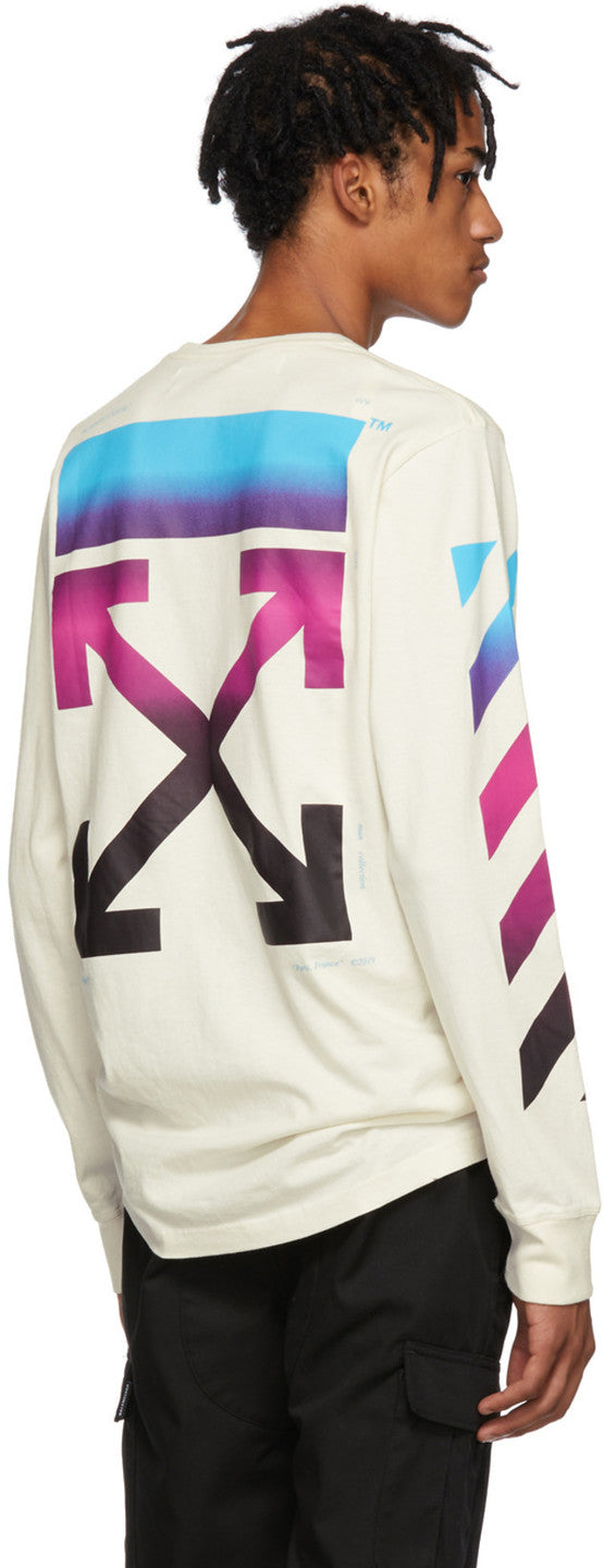 Off-White White Gradient Diagonal Long Sleeve T-Shirt