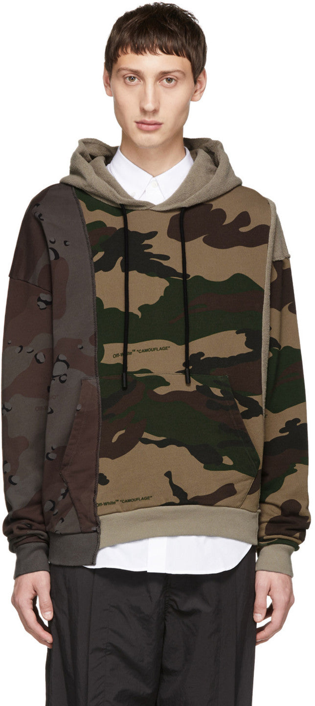 Off White Multicolor Camo Reconstructed Hoodie