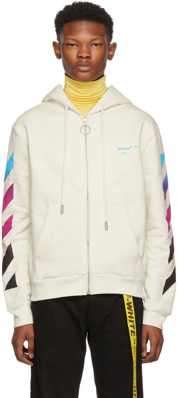 Off-White White Diagonal Gradient Zip Hoodie