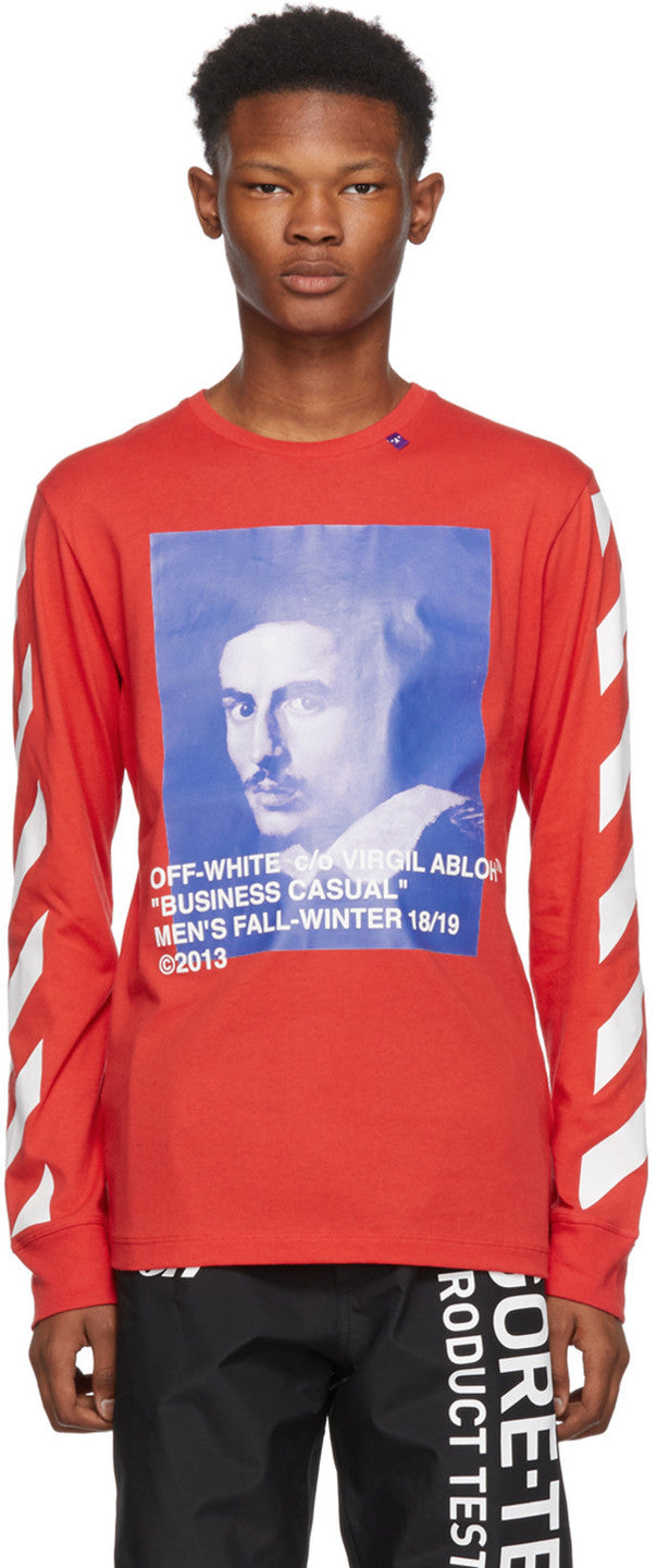 Off White Red Diagonal Bernini Long Sleeve T-Shirt