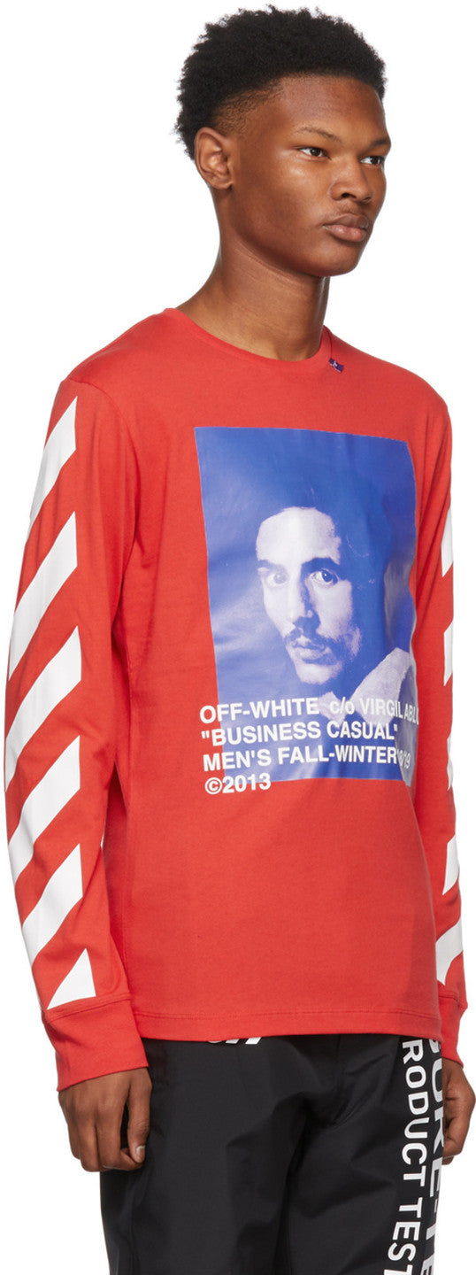 Off White Red Diagonal Bernini Long Sleeve T-Shirt