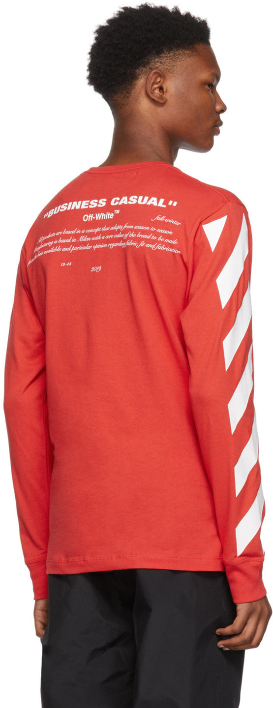 Off White Red Diagonal Bernini Long Sleeve T-Shirt