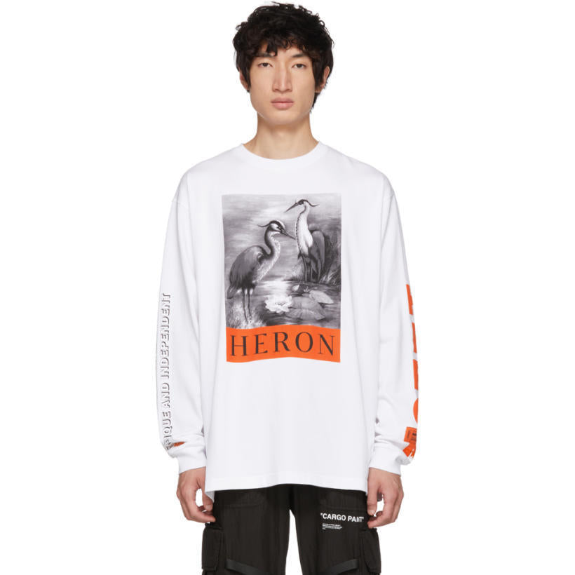 Heron Preston White Long Sleeve 'Heron' T-Shirt