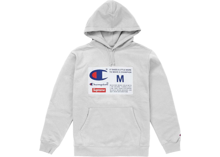 Supreme Champion Label Hooded Sweatshirt Grey