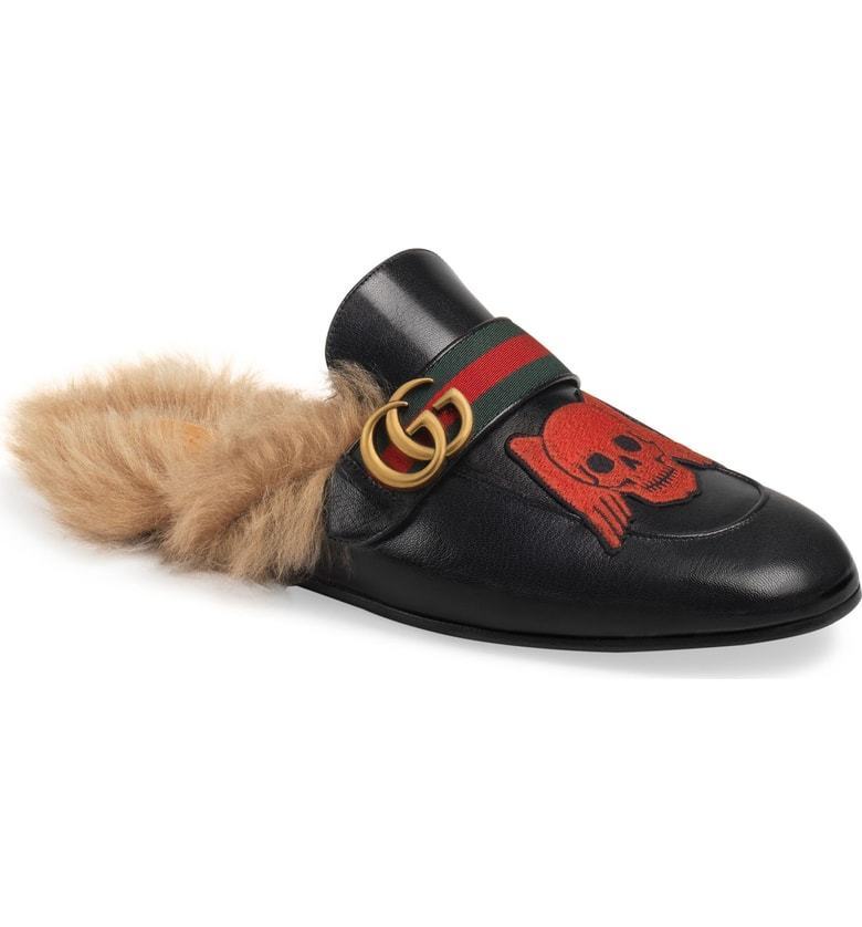 Gucci Princetown Double G Loafer Mule with Genuine Shearling