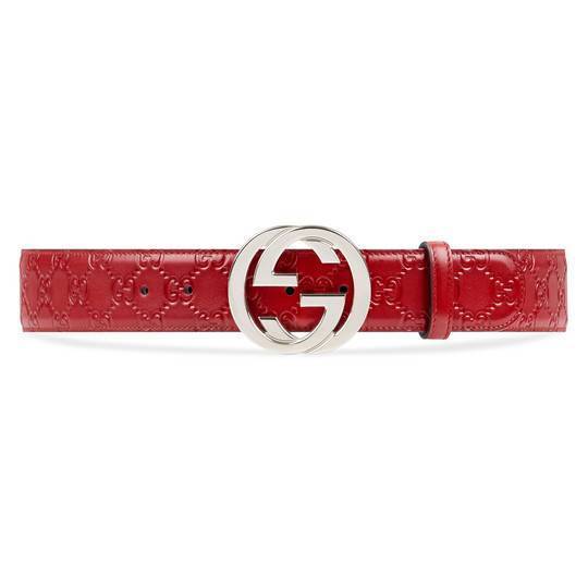 Gucci Signature leather belt Hibiscus Red