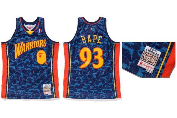 BAPE x Mitchell & Ness Warriors ABC Basketball Swingman Jersey Navy