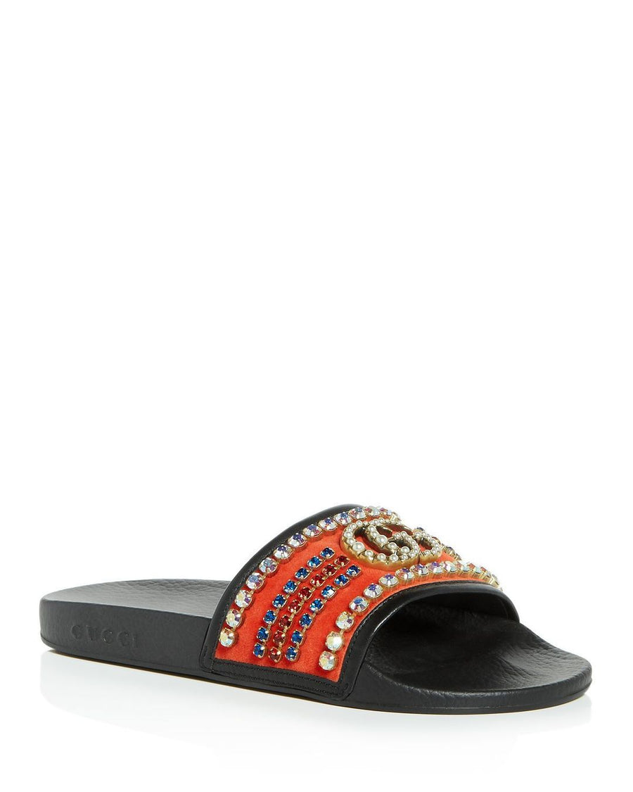 Gucci Velvet slide sandal with crystals