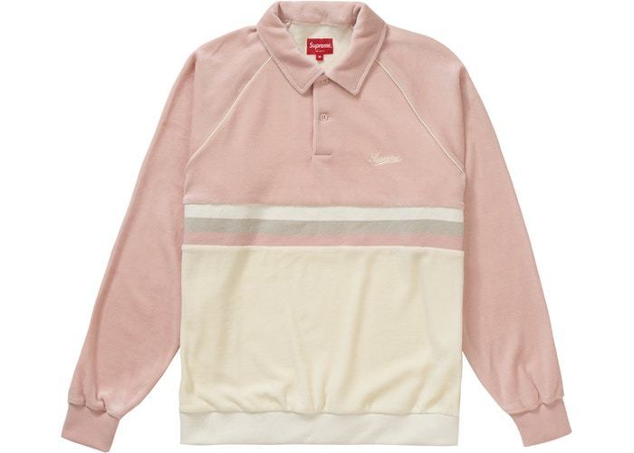 Supreme Stripe Velour Raglan L/S Polo Light Pink