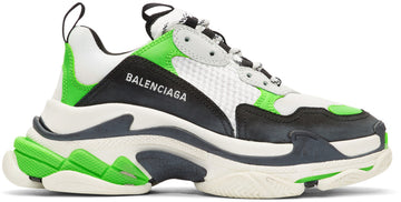 Balenciaga White & Green Triple S Sneakers