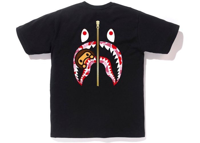 BAPE ABC WGM Milo Gold Zip Shark Tee Black/Pink