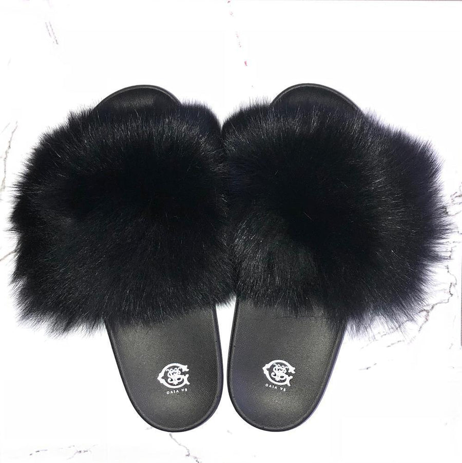 Gaia VS Black Fox Fur Slides