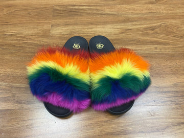 Gaia VS Rainbow Fox Fur Slides