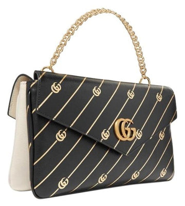 Thiara Double Gg Printed Medium Black/ White Leather Cross Body Bag