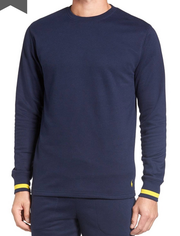 Polo Ralph Lauren Brushed Jersey Cotton Blend Crewneck Sweatshirt Navy/Yellow