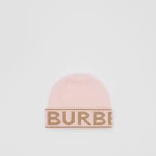 Burberry Logo Intarsia Cashmere Beanie in Candy Pink