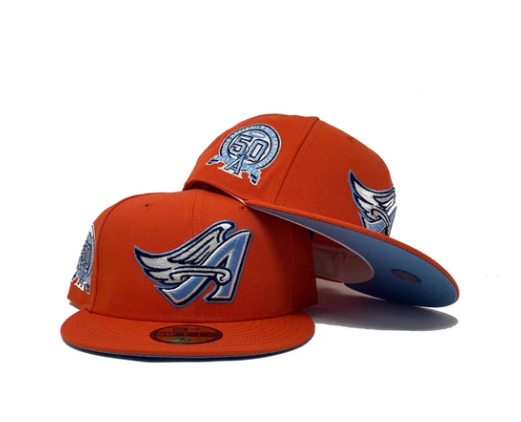 ANAHEIM ANGELS 50TH SEASON ORANGE ICY BRIM NEW ERA FITTED HAT