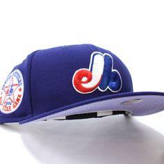 EXCLUSIVE NEW ERA 59FIFTY MONTREAL EXPOS 1982 WORLD SERIES PATCH LAVENDER UV HAT - NAVY